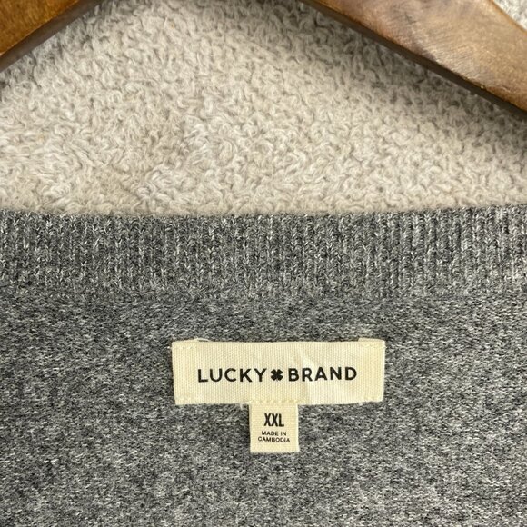 NWOT Lucky Brand Women's XXL Gray V-Neck Sweater Polyester & Nylon - Picture 6 of 9